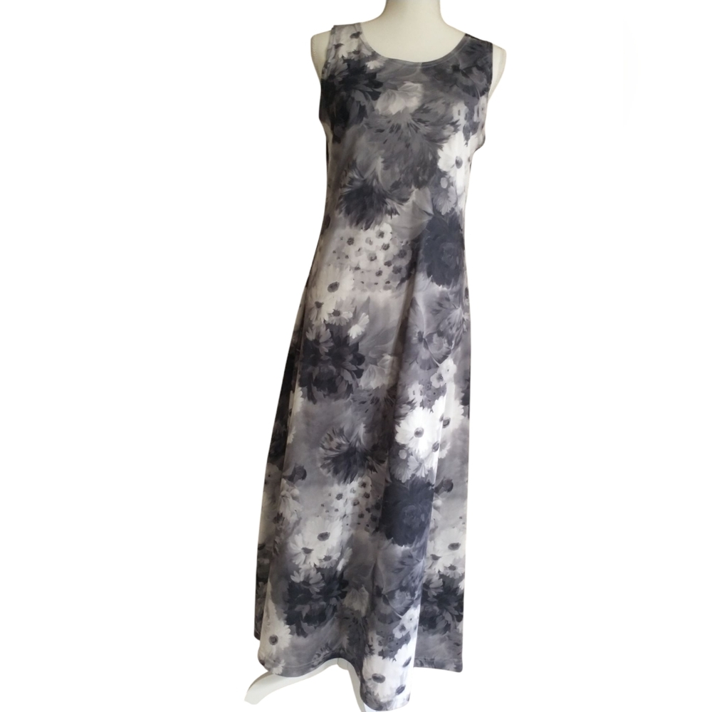 White & Gray Floral Maxi Dress